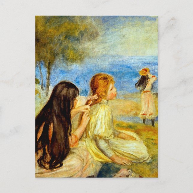 Junge Mädchen am Meer schöne Renoir Malkunst Postkarte (Vorderseite)