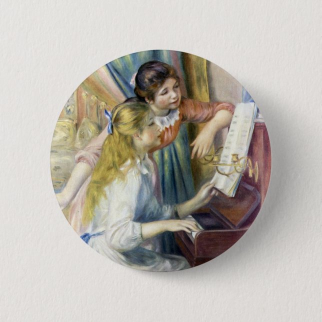 Junge Mädchen am Piano von Pierre Renoir Button (Vorderseite)