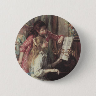 Junge Mädchen am Piano von Pierre Renoir Button