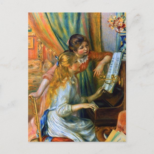 Junge Mädchen am Piano von Pierre Renoir Postkarte (Vorderseite)