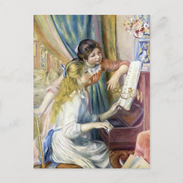 Junge Mädchen am Piano von Pierre Renoir Postkarte (Vorderseite)