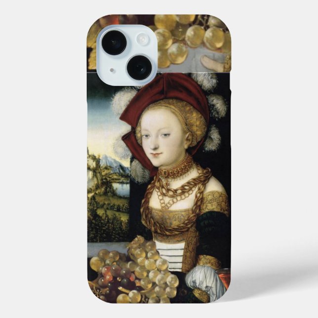 JUNGE MÄDCHEN, ANTIQUE VINEYARD GRAPEN UND WEIN iPhone 15 HÜLLE (Rückseite)