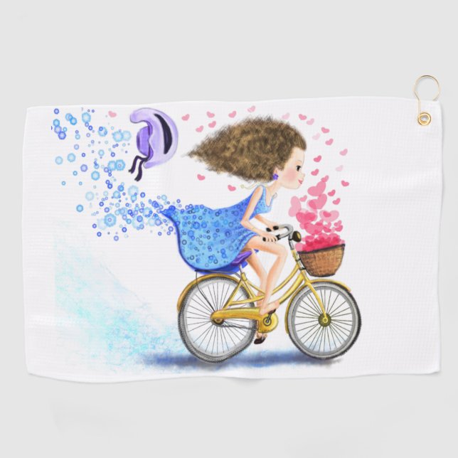 Junge Mädchen auf dem Bike Golf Handtuch Romantisc (Horizontal)
