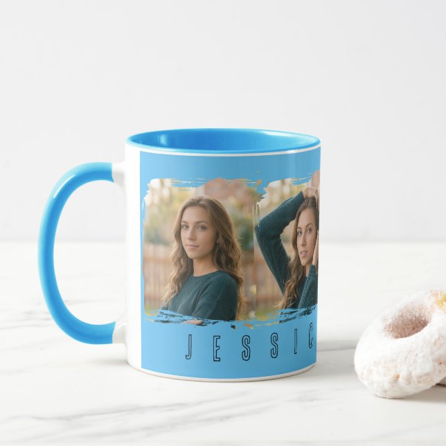 Junge Mädchen Collage-Typografie Tasse (Mit Donut)