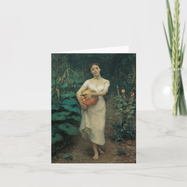 Junge Mädchen, die einen Pumpkin tragen Karte (Vorderseite)