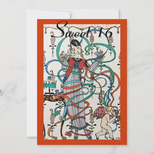 JUNGE MÄDCHEN, FARBBONS SCHWEET 16 PARTY Orange Einladung (Vorderseite)