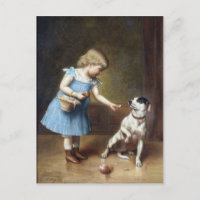 Junge Mädchen Fütterte einen Hund von Carl Reicher