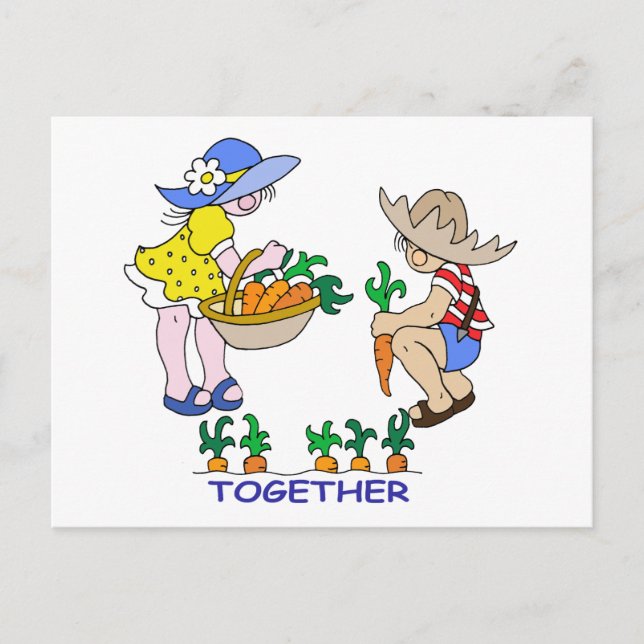 Junge & Mädchen Gärtner Postkarte (Vorderseite)