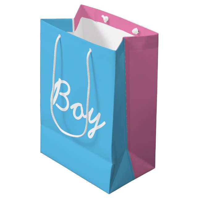 Junge Mädchen Geschlecht zeigen Baby Dusche Party  Mittlere Geschenktüte (Vorderseite Schrägansicht)