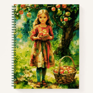 Junge Mädchen im Apple Orchard Journal Notizbuch