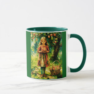 Junge Mädchen in einem Apfelgarten Tasse