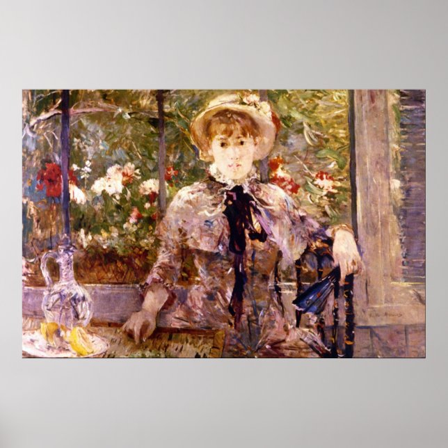 Junge Mädchen in einem grünen Haus von Berthe Mori Poster (Vorne)