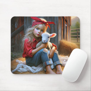Junge Mädchen mit neugeborenem Lamm Mousepad