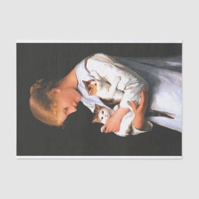 Junge Mädchen mit zwei Katzen  Seidenpapier (Vorderseite)