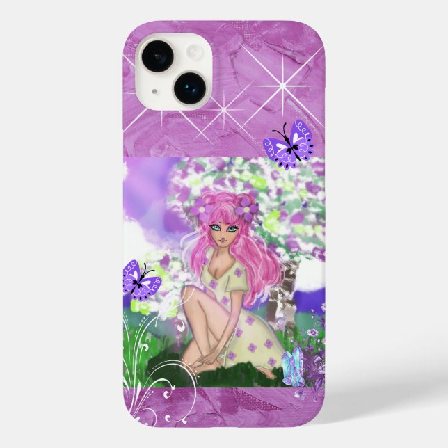 Junge Mädchen sitzen mit Blume Telefonzelle Case-Mate iPhone 14 Plus Hülle (Rückseite)