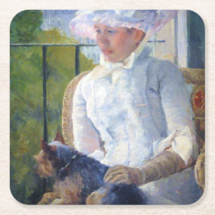 Junge Mädchen und ihr Hund, Mary Cassatt Rechteckiger Pappuntersetzer