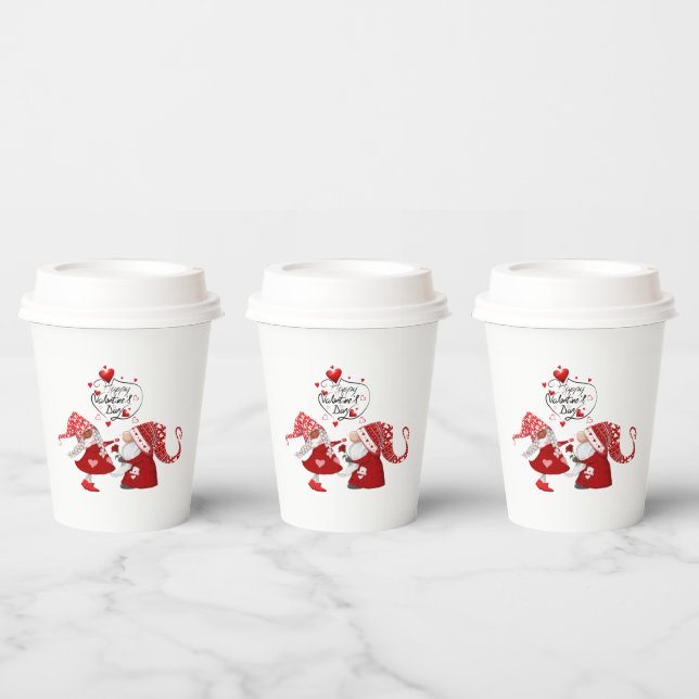 Junge & Mädchen Valentines gnome Happy Valentines  Pappbecher (Multi)