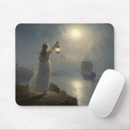 Junge Maid, die eine Laterne in einem Hafen hält Mousepad