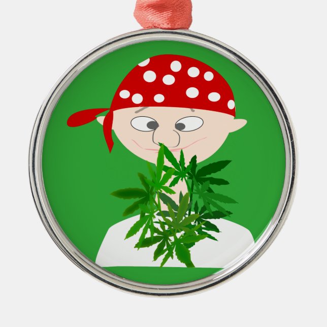 Junge Mann mit Weed Bouquet Personalisiert Silbernes Ornament (Vorne)