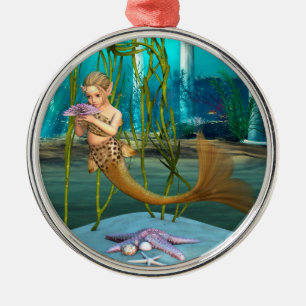 Junge Meerjungfrau Unterwasser-Fantasie für Kinder Silbernes Ornament