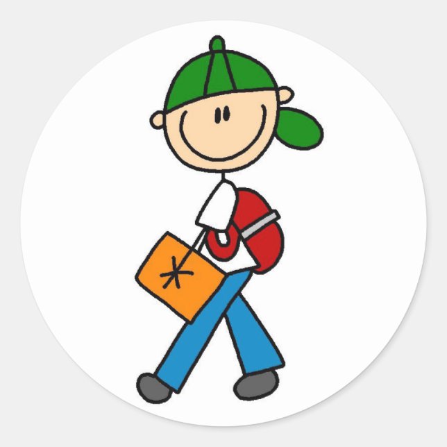 Junge mit Backpack Runder Aufkleber (Vorderseite)