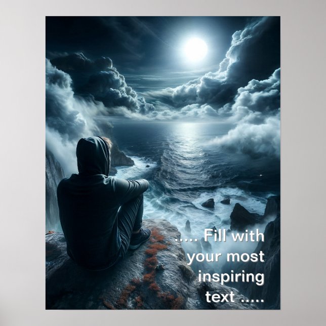 Junge mit Blick auf die Wellen Poster (Vorne)