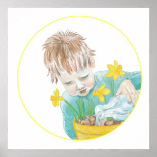 Junge mit Daffodien Poster