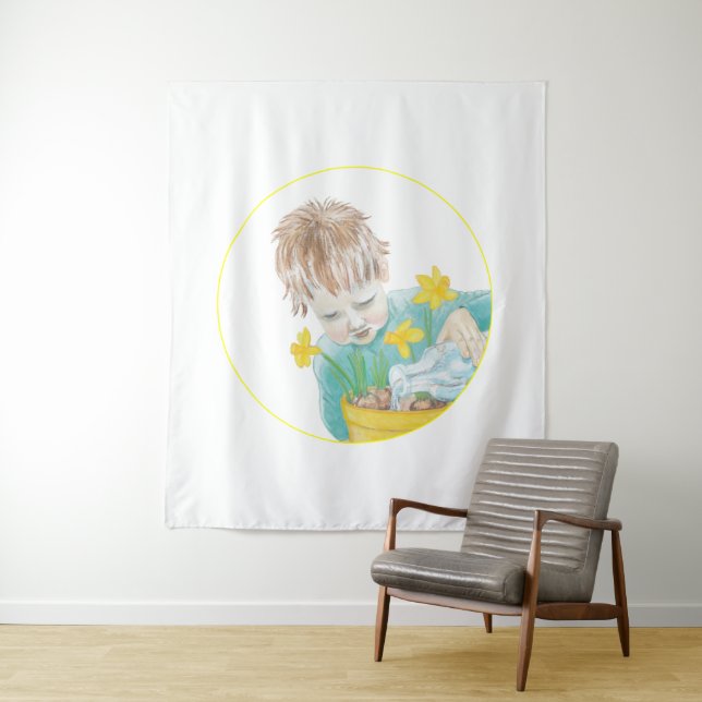 Junge mit Daffodien Wandteppich (Beispiel)