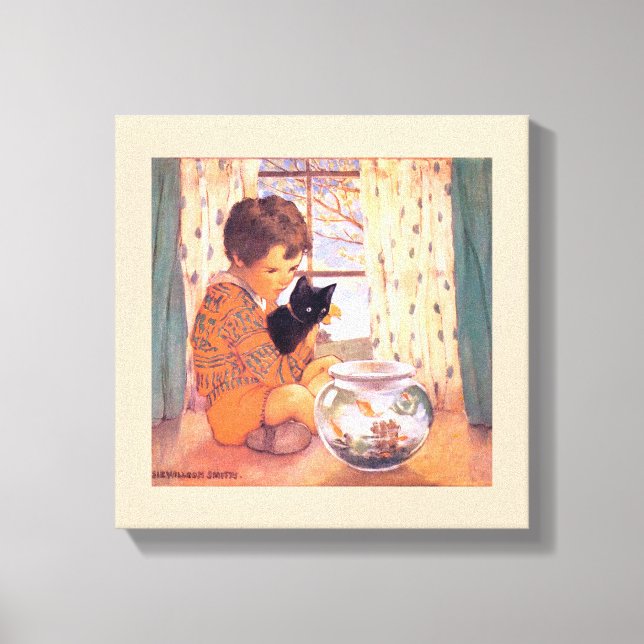 Junge mit einer Schwarzen Katze, Jessie Willcox Sm Leinwanddruck (Vorderseite)