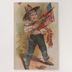 Junge mit Feuerwerk, Amerikanische Flagge, Patriot