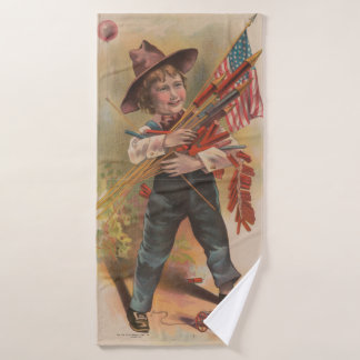 Junge mit Feuerwerk, Amerikanische Flagge, Patriot Badhandtuch Set