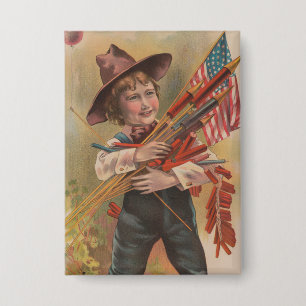 Junge mit Feuerwerk, Amerikanische Flagge, Patriot Button