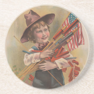 Junge mit Feuerwerk, Amerikanische Flagge, Patriot Getränkeuntersetzer