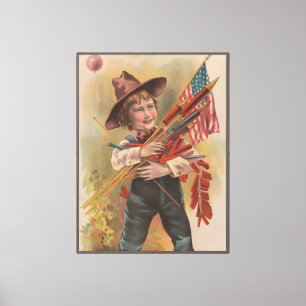 Junge mit Feuerwerk, Amerikanische Flagge, Patriot Leinwanddruck