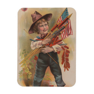 Junge mit Feuerwerk, Amerikanische Flagge, Patriot Magnet