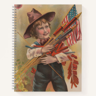 Junge mit Feuerwerk, Amerikanische Flagge, Patriot Notizbuch