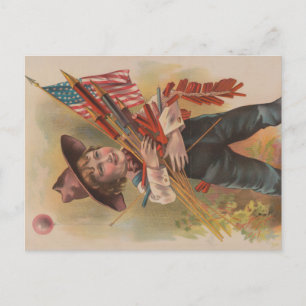 Junge mit Feuerwerk, Amerikanische Flagge, Patriot Postkarte