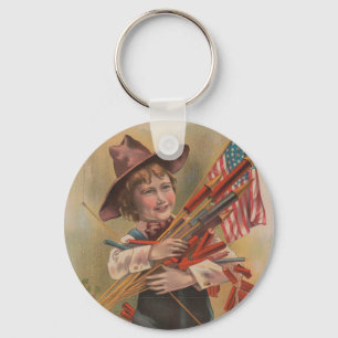 Junge mit Feuerwerk, Amerikanische Flagge, Patriot Schlüsselanhänger