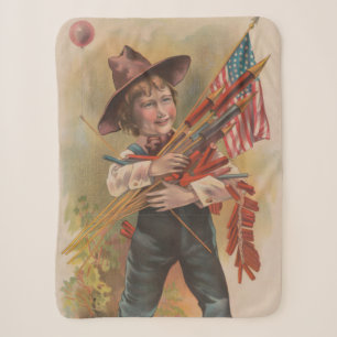 Junge mit Feuerwerk, Amerikanische Flagge, Patriot Sherpadecke