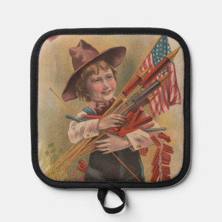 Junge mit Feuerwerk, Amerikanische Flagge, Patriot Topflappen