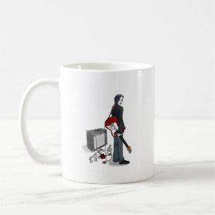 junge mit Gitarre zerteilt Kaffeetasse