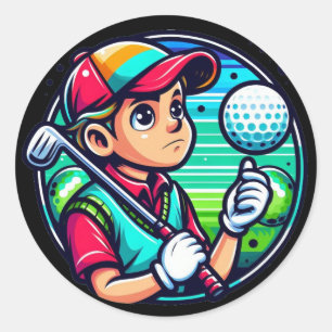 Junge mit Golfball auf den Fingern Runder Aufkleber