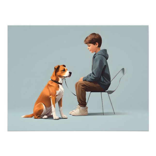 Junge mit Hundekunst Fotodruck (Vorne)