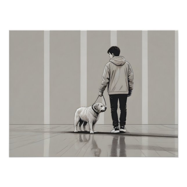 Junge mit Hundekunst Fotodruck (Vorne)