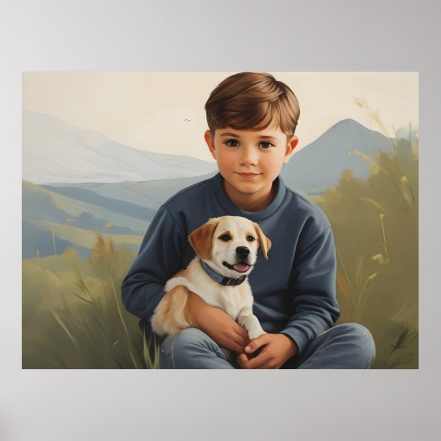Junge mit Hundekunst Poster (Vorne)