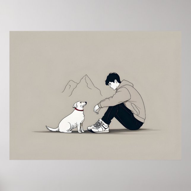 Junge mit Hundekunst Poster (Vorne)