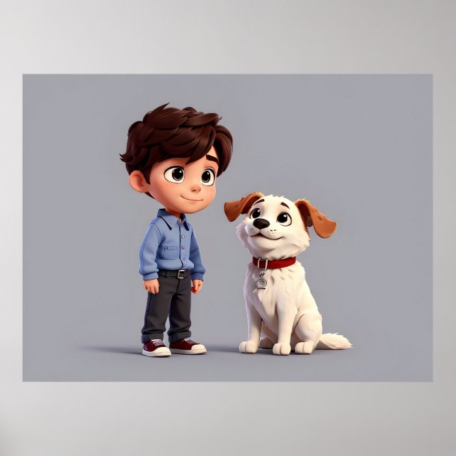 Junge mit Hundekunst Poster (Vorne)