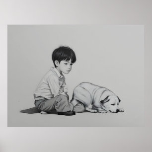 Junge mit Hundekunst Poster