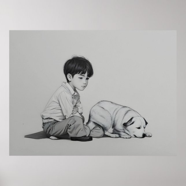 Junge mit Hundekunst Poster (Vorne)