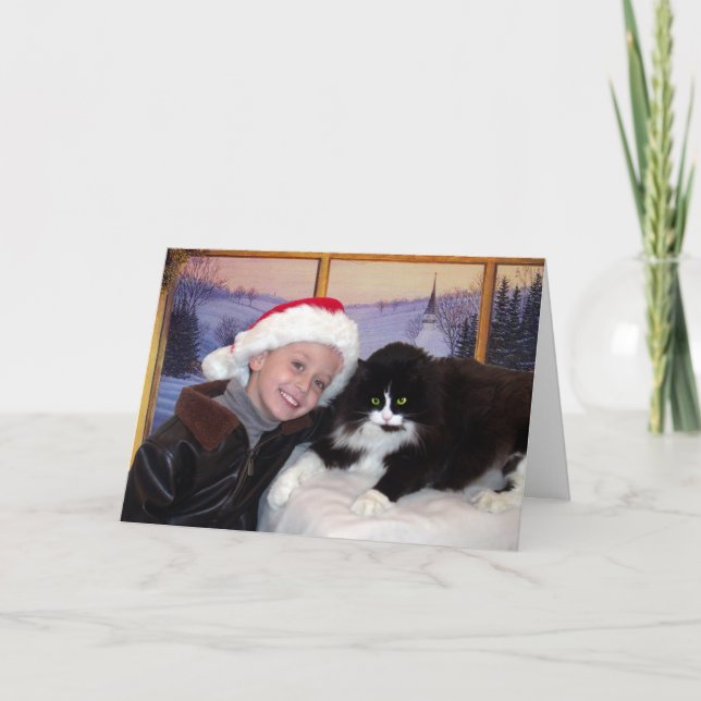 Junge mit Katze am Weihnachten (Vorderseite)